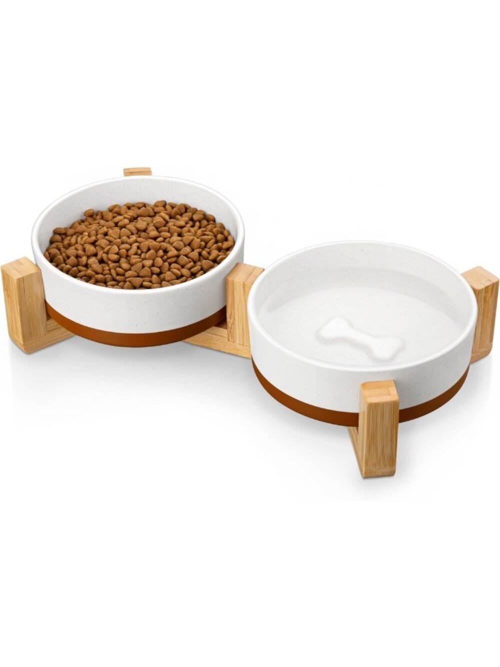 Stylish Ceramic Dog Bowls with Wood Stand - Non-Slip, 1.5-Cup for Cats & Small